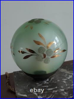 Lampe ART DECO Femme a L'oiseau en Régule sur Marbre Gris Veilleuse 1920/30
