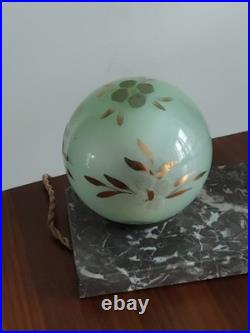 Lampe ART DECO Femme a L'oiseau en Régule sur Marbre Gris Veilleuse 1920/30