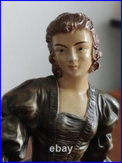Lampe ART DECO Femme a L'oiseau en Régule sur Marbre Gris Veilleuse 1920/30
