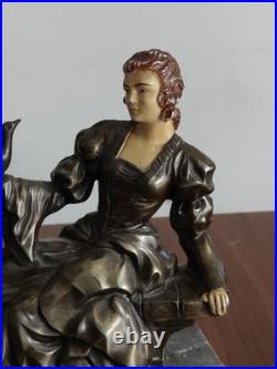 Lampe ART DECO Femme a L'oiseau en Régule sur Marbre Gris Veilleuse 1920/30