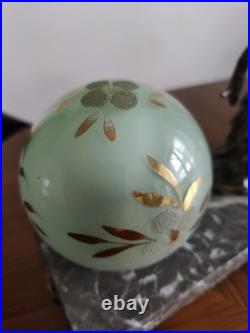 Lampe ART DECO Femme a L'oiseau en Régule sur Marbre Gris Veilleuse 1920/30