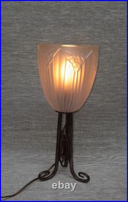 Lampe ART DECO Fer Forgé et Verre Moulé Dépoli SONOVER