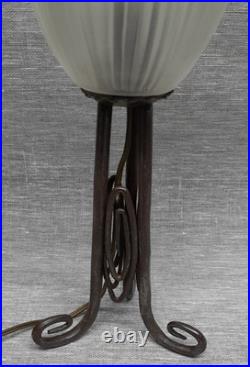 Lampe ART DECO Fer Forgé et Verre Moulé Dépoli SONOVER