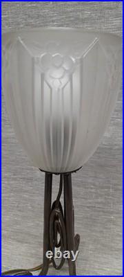 Lampe ART DECO Fer Forgé et Verre Moulé Dépoli SONOVER