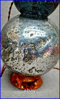 Lampe ART DECO MODERNISTE- Double boule en verre eglomisé et cuivre
