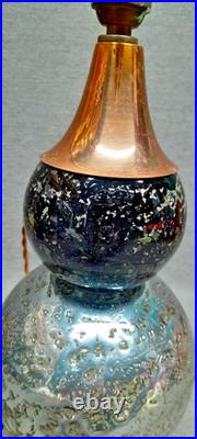 Lampe ART DECO MODERNISTE- Double boule en verre eglomisé et cuivre