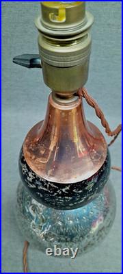 Lampe ART DECO MODERNISTE- Double boule en verre eglomisé et cuivre