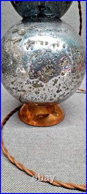 Lampe ART DECO MODERNISTE- Double boule en verre eglomisé et cuivre