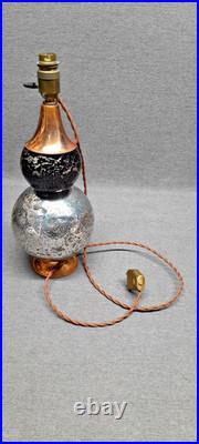 Lampe ART DECO MODERNISTE- Double boule en verre eglomisé et cuivre