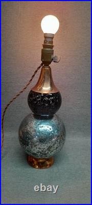 Lampe ART DECO MODERNISTE- Double boule en verre eglomisé et cuivre