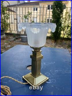 Lampe ART DECO PIED BRONZE Tulipe EZAN Lampe moderniste de chevet / de bureau