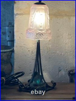 Lampe ART DECO PIED FER FORGE Tulipe HETTIER & VINCENT signée