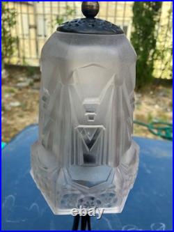 Lampe ART DECO PIED FER FORGE Tulipe HETTIER & VINCENT signée