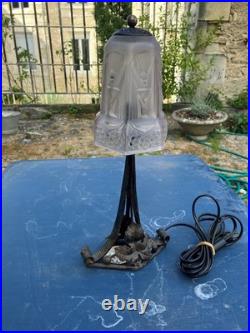 Lampe ART DECO PIED FER FORGE Tulipe HETTIER & VINCENT signée