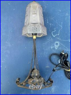 Lampe ART DECO PIED FER FORGE Tulipe HETTIER & VINCENT signée