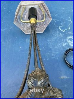 Lampe ART DECO PIED FER FORGE Tulipe HETTIER & VINCENT signée