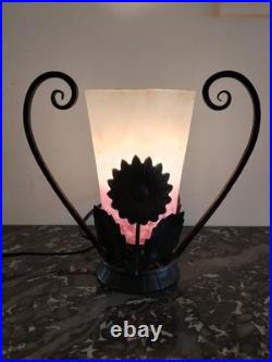 Lampe ART DECO SCHNEIDER PIED Fer Forgé LAMPE de chevet / de bureau