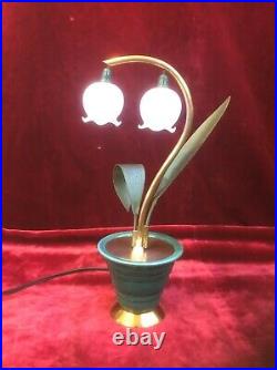 Lampe ART DECO brin de muguet 31cm Laiton Céramique Clochettes opaline Luminaire