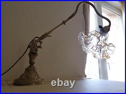 Lampe A Bascule En Bronze Art Nouveau / Art Deco. Tulipe En Cristal Opalescent