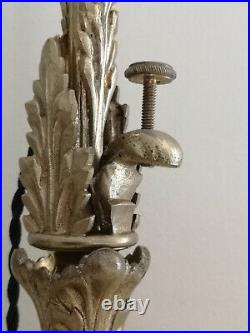 Lampe A Bascule En Bronze Art Nouveau / Art Deco. Tulipe En Cristal Opalescent