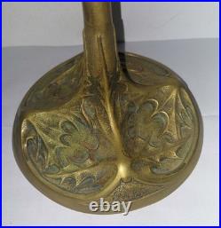 Lampe A Petrole Bronze Art Deco Georges Leleu Signée Décor Chardon