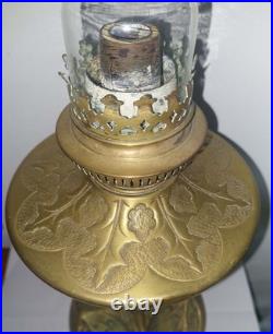 Lampe A Petrole Bronze Art Deco Georges Leleu Signée Décor Chardon