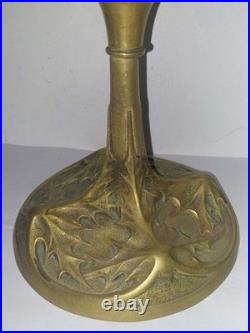 Lampe A Petrole Bronze Art Deco Georges Leleu Signée Décor Chardon