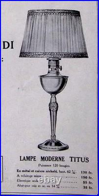 Lampe A Pétrole Moderne Tito Landi Titus Rare Pied Fleuri Art Deco Dilecta