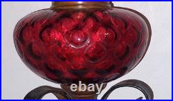 Lampe A Petrole Verre Rouge Cranberry Fer Forge Art Deco