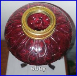 Lampe A Petrole Verre Rouge Cranberry Fer Forge Art Deco