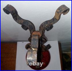 Lampe A Petrole Verre Rouge Cranberry Fer Forge Art Deco