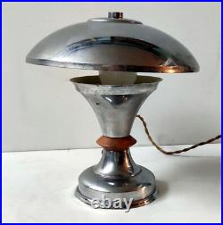 Lampe A Poser Champignon Montage Metal Chrome Bague Bois Design 1930/40