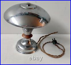 Lampe A Poser Champignon Montage Metal Chrome Bague Bois Design 1930/40