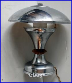 Lampe A Poser Champignon Montage Metal Chrome Bague Bois Design 1930/40