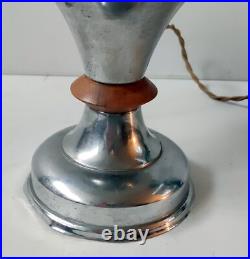 Lampe A Poser Champignon Montage Metal Chrome Bague Bois Design 1930/40