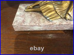 Lampe A Poser En Régule Doré Et Base Marbre Rose, Colombine Art Déco