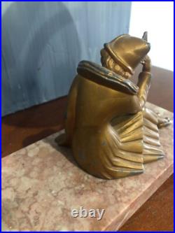 Lampe A Poser En Régule Doré Et Base Marbre Rose, Colombine Art Déco