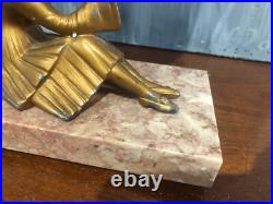 Lampe A Poser En Régule Doré Et Base Marbre Rose, Colombine Art Déco