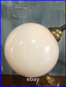 Lampe A Poser En Régule Doré Et Base Marbre Rose, Colombine Art Déco