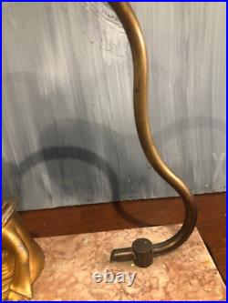 Lampe A Poser En Régule Doré Et Base Marbre Rose, Colombine Art Déco