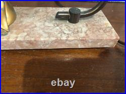 Lampe A Poser En Régule Doré Et Base Marbre Rose, Colombine Art Déco