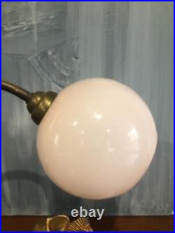 Lampe A Poser En Régule Doré Et Base Marbre Rose, Colombine Art Déco