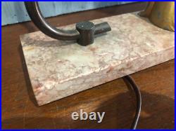 Lampe A Poser En Régule Doré Et Base Marbre Rose, Colombine Art Déco