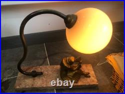 Lampe A Poser En Régule Doré Et Base Marbre Rose, Colombine Art Déco