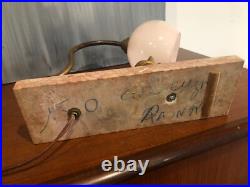 Lampe A Poser En Régule Doré Et Base Marbre Rose, Colombine Art Déco