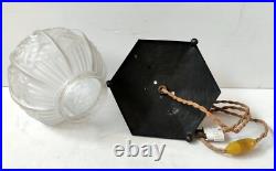 Lampe A Poser Globe Verre Depoli Montage Metal Noir Martele Art Deco