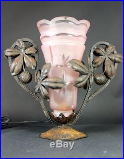 Lampe Art Deco 1930 fer forgé & tulipe / Lamp 1930 Art Deco wr. Iron & tulip rose