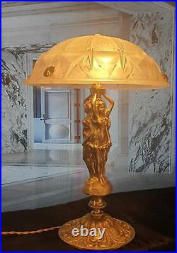 Lampe Art Déco Art Nouveau Verre Moulé