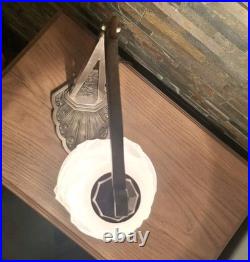 Lampe Art Deco Bronze Argenté + Pate Verre Pressé Degue. Lamp French