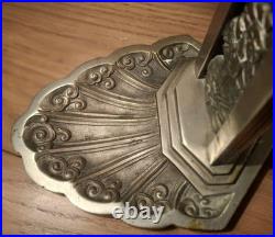 Lampe Art Deco Bronze Argenté + Pate Verre Pressé Degue. Lamp French